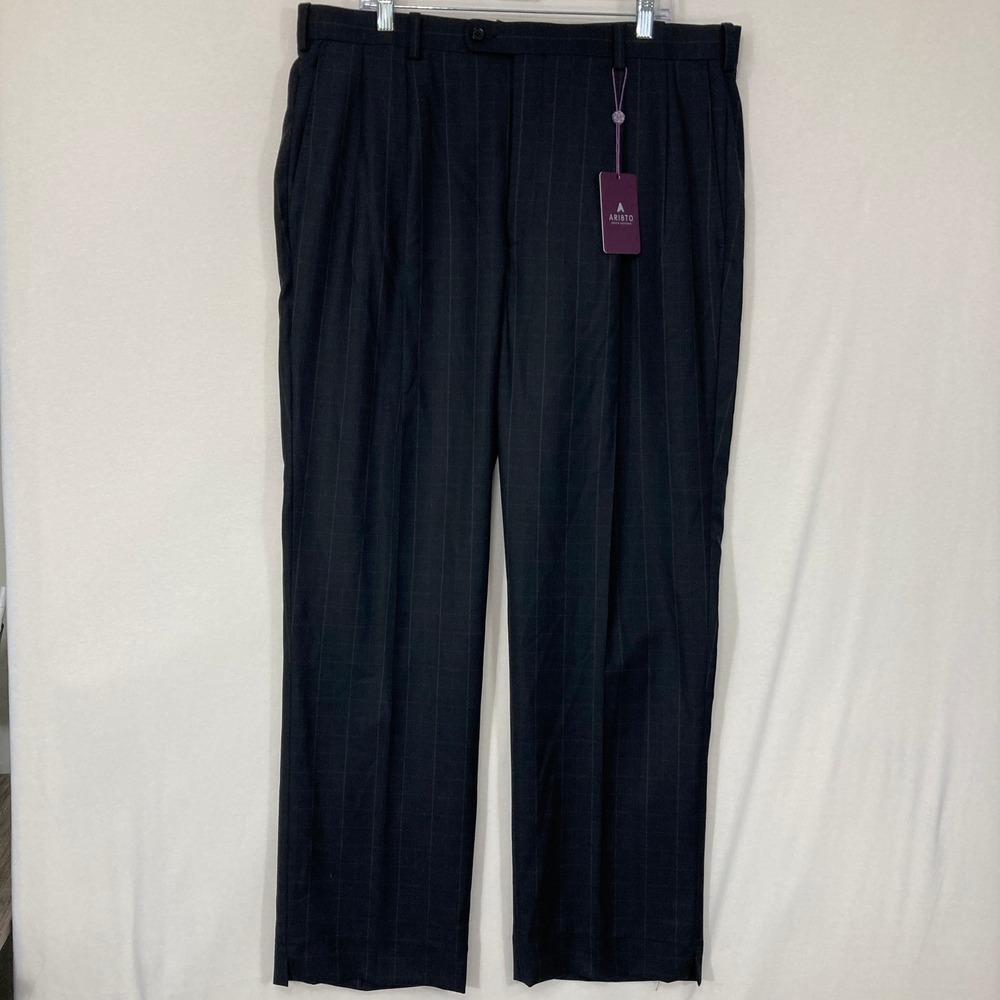 Aristo Eighteen Mens Dress Pants size 40‎ Black Wool Windowpane Aberdeen Pleated